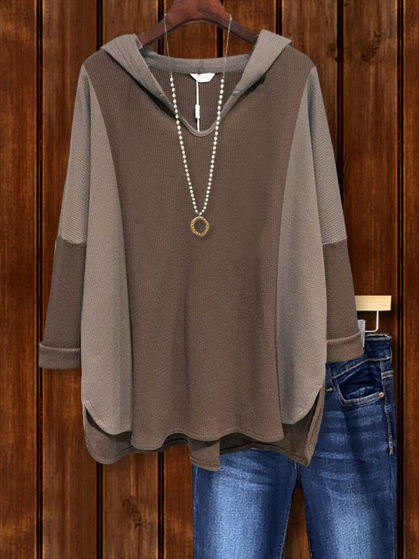 Women's top | Casual Contrast Patchwork Loose Hoodie |Website-shopcharmingrose