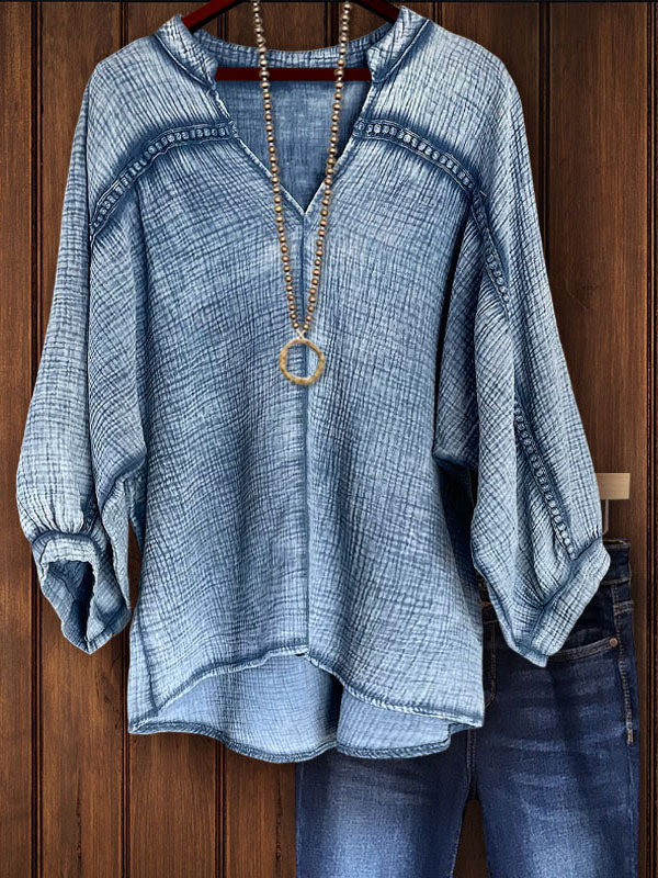 Women's top | Retro Textured Bat Sleeve Top |Website-shopcharmingrose
