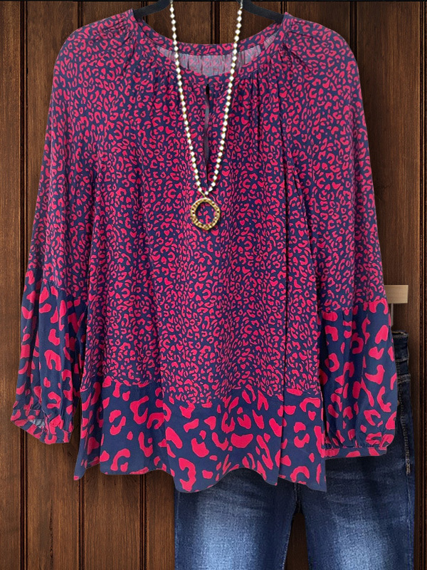 Women's top | Retro Mixed Leopard Print Patchwork Top |Website-shopcharmingrose