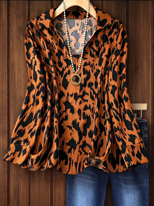 Women's top | Curve Classic Animal Print V-Neck Top |Website-shopcharmingrose