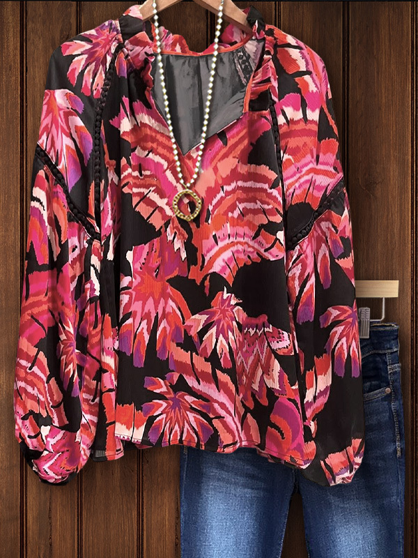 Women's top | Elegant Art Floral Web Patchwork Blouse |Website-shopcharmingrose