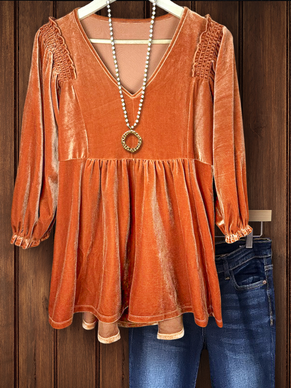 Women's top | Babydoll Velvet Puff-Sleeve Top |Website-shopcharmingrose