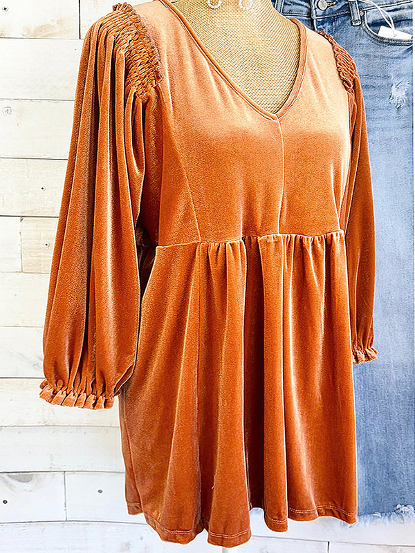 Babydoll Velvet Puff-Sleeve Top