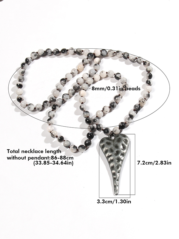 Retro Natural Beaded Heart Necklace