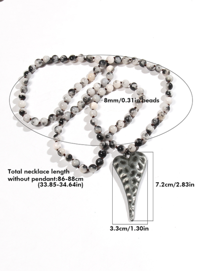 Retro Natural Beaded Heart Necklace