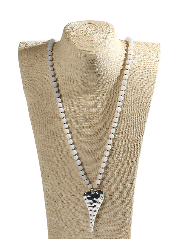 Women's Necklace | Retro Natural Beaded Heart Necklace | Website-shopcharmingrose