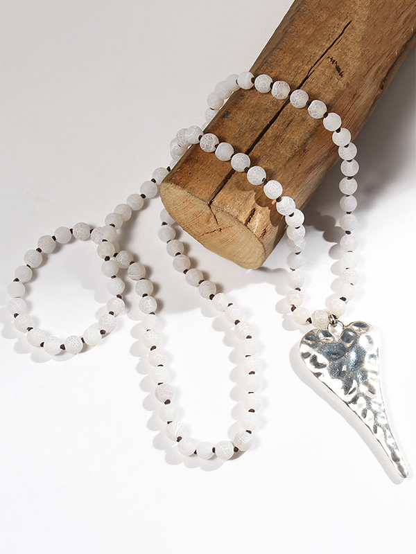 Retro Natural Beaded Heart Necklace