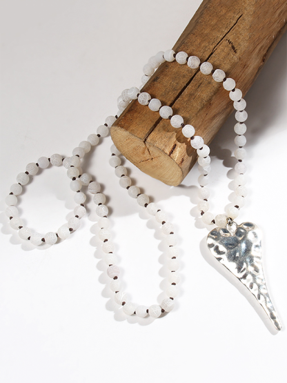 Retro Natural Beaded Heart Necklace