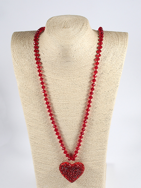 Festive Shiny Crystal Heart Beaded Necklace