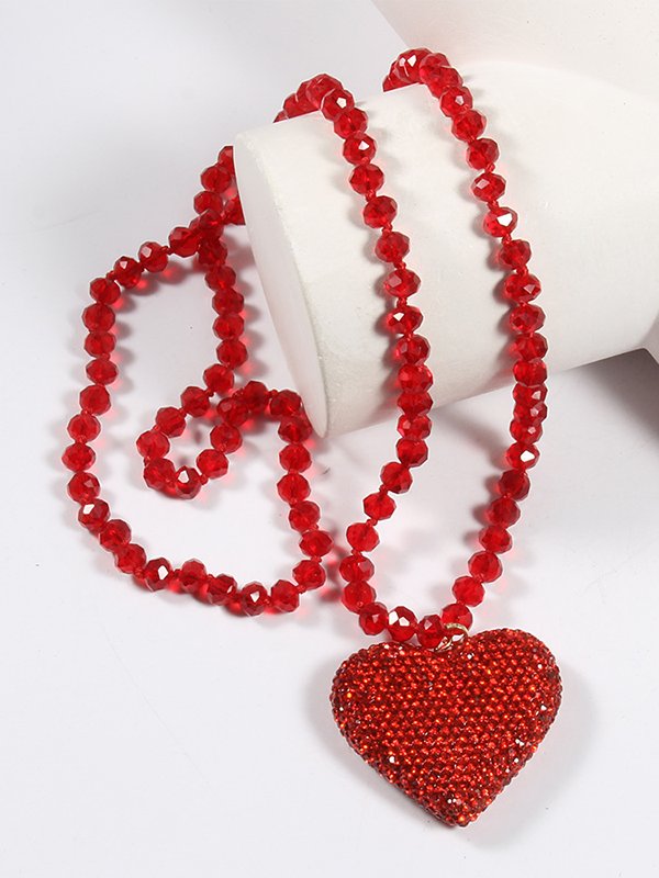 Festive Shiny Crystal Heart Beaded Necklace