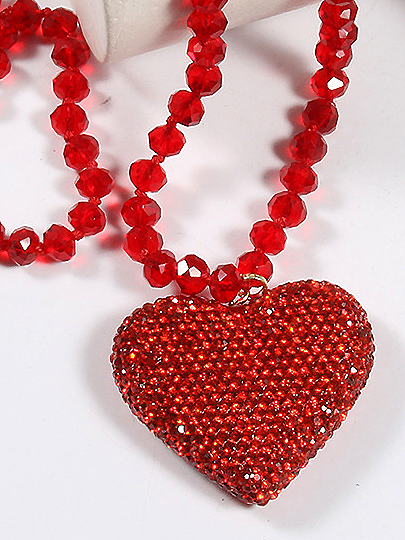 Festive Shiny Crystal Heart Beaded Necklace