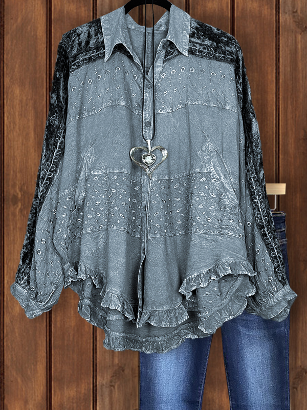 Casual Patchwork Ruffle Hem Top
