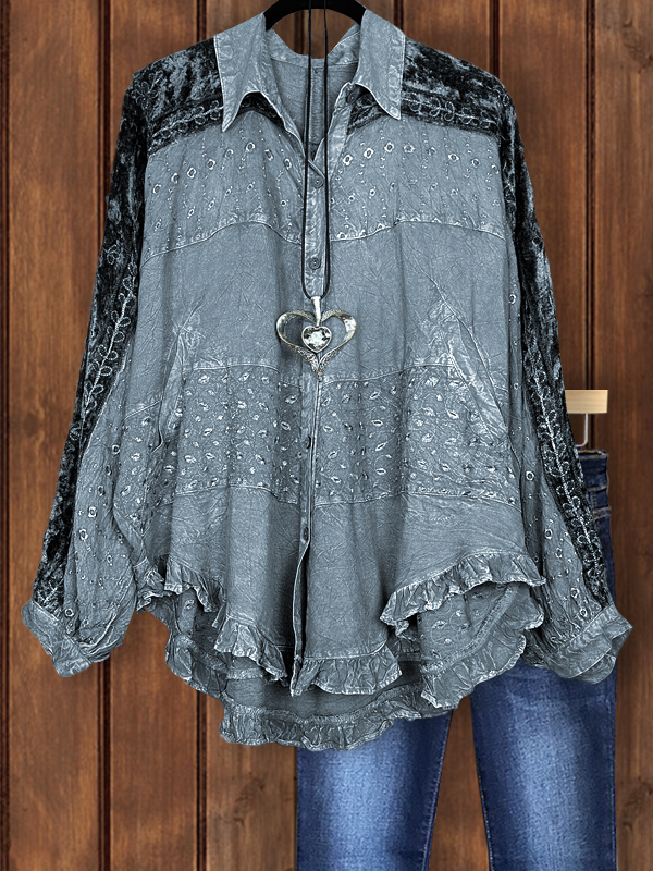 Casual Patchwork Ruffle Hem Top