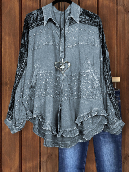 Casual Patchwork Ruffle Hem Top