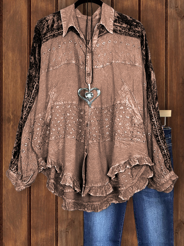 Casual Patchwork Ruffle Hem Top