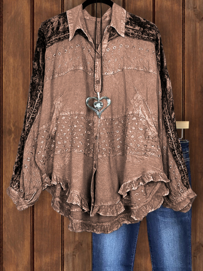 Casual Patchwork Ruffle Hem Top