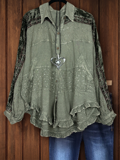 Casual Patchwork Ruffle Hem Top