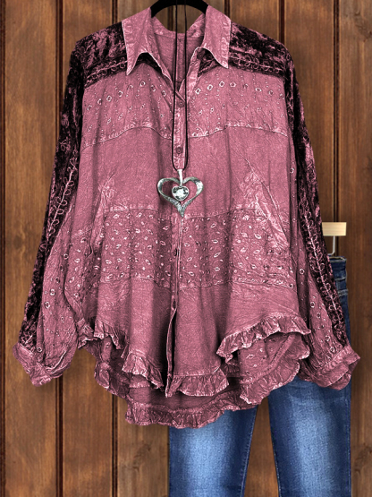 Casual Patchwork Ruffle Hem Top