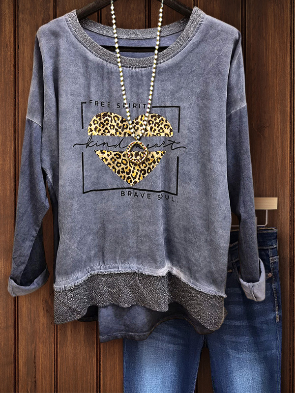 Casual Shiny Patchwork Heart Print Top