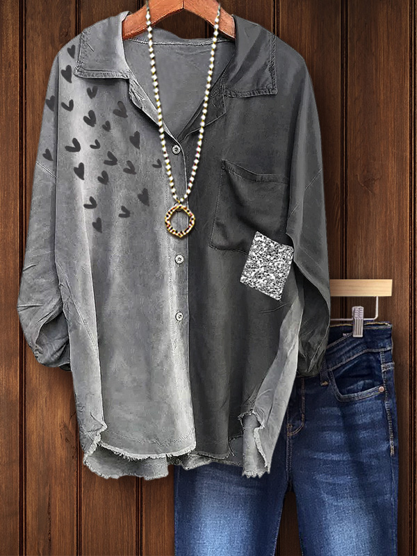 Contrast Patchwork Heart Print Sequined Top