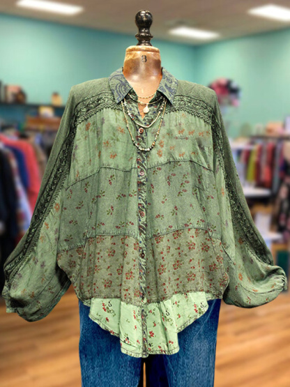 Retro Floral Patchwork Web Detail Shirt