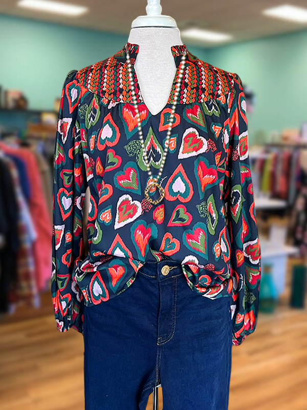 Retro Heart-Shaped V-Neck Top