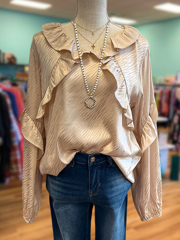 Elegant Animal Print Ruffle Top