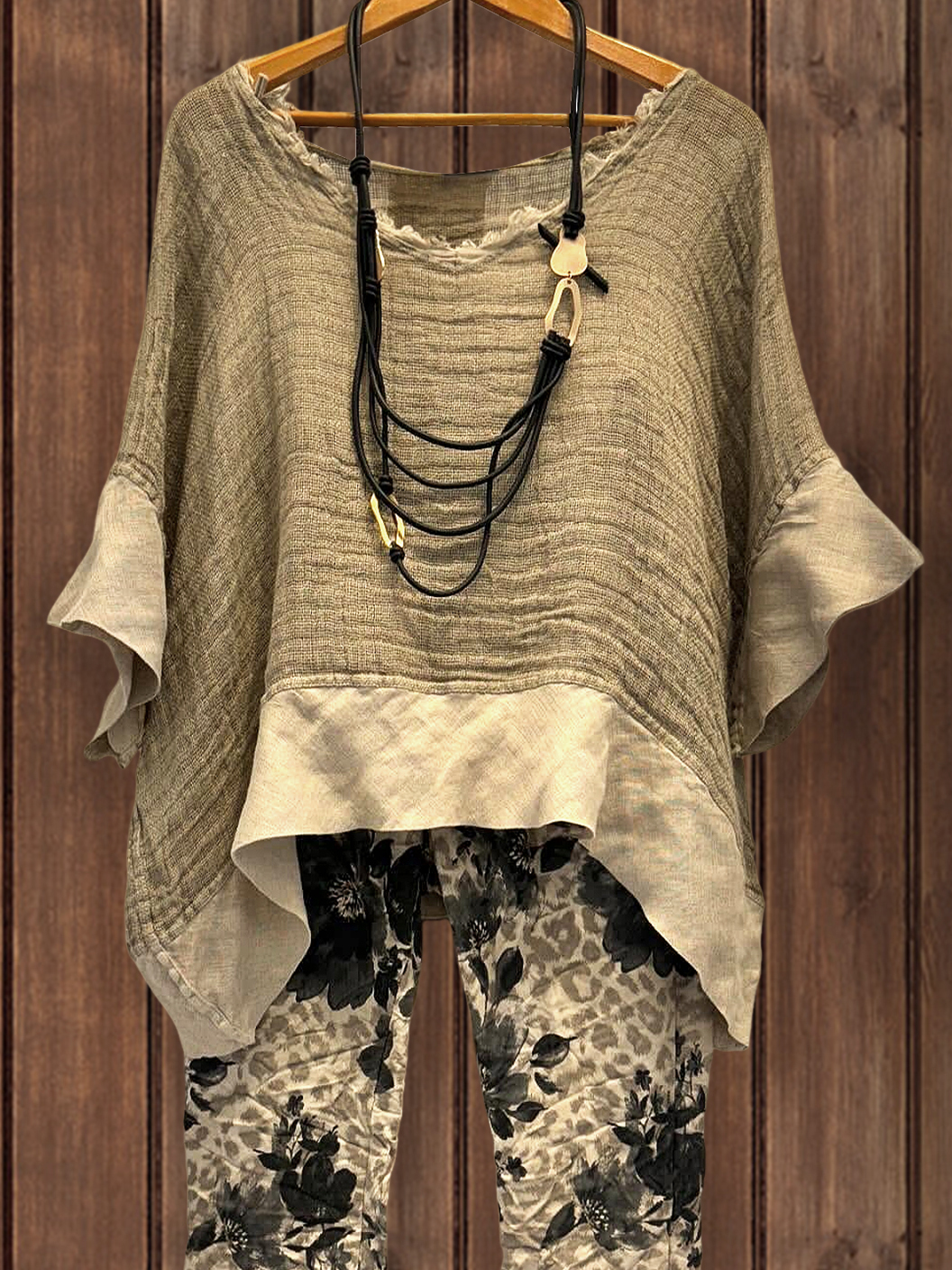 Casual Cotton Linen Patchwork Dolman Sleeve Top