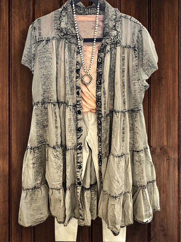 Retro Layered Patchwork Puff Sleeve Top