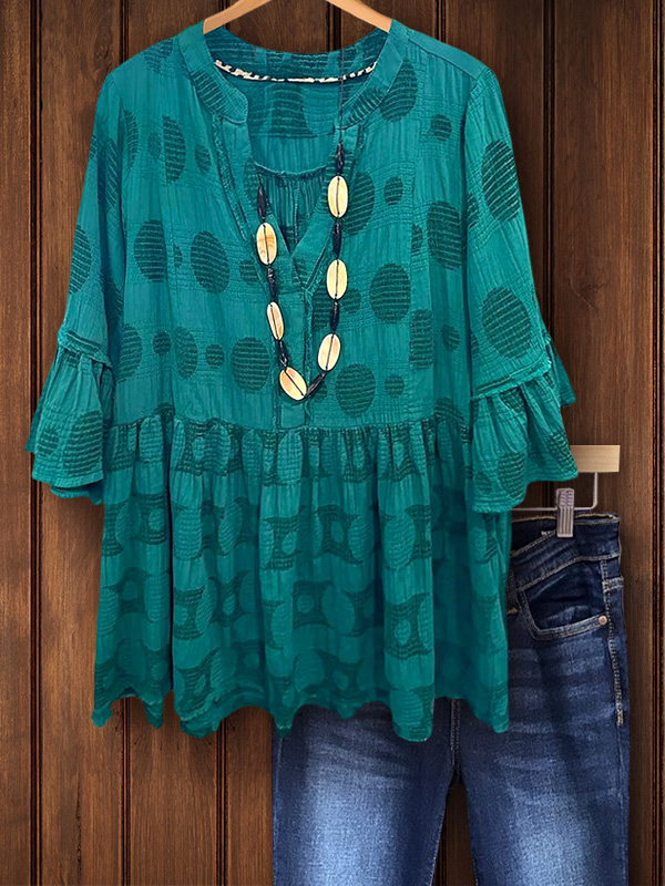 Loose Polka Dot Ruffle Sleeve Top