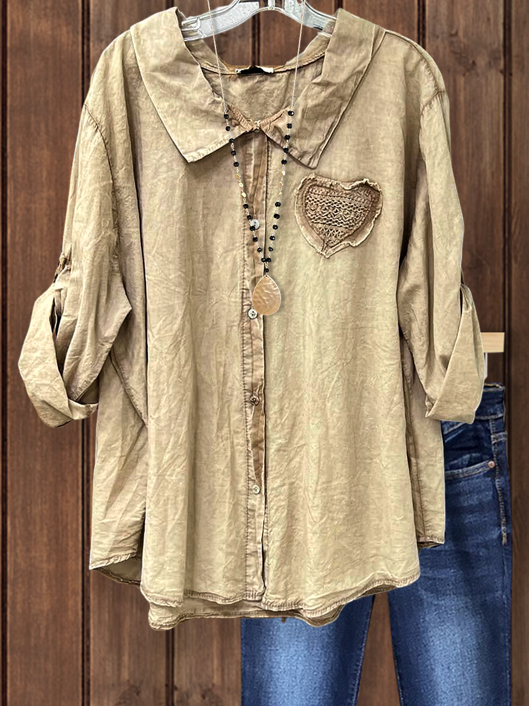 Cute Cotton Heart Patch Shirt