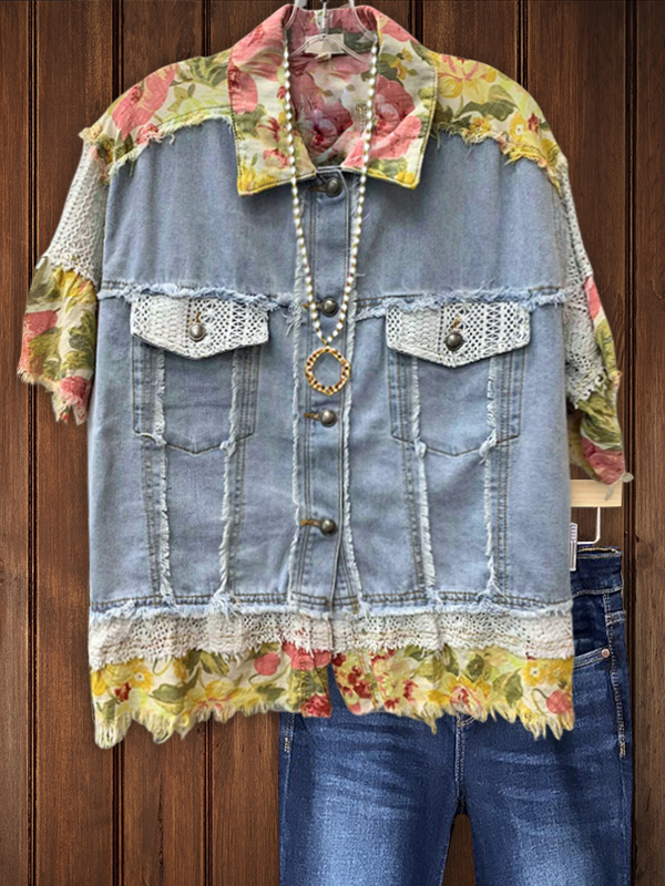 Pastoral Denim Floral Patchwork Jacket