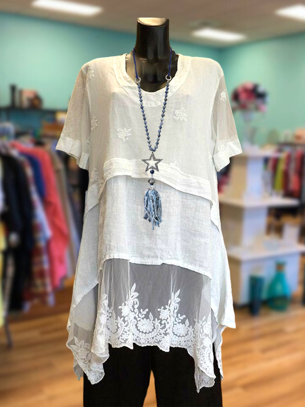 Flowing Cotton Lace Patchwork Top