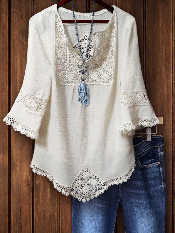 Elegant Textured Lace Patchwork Top