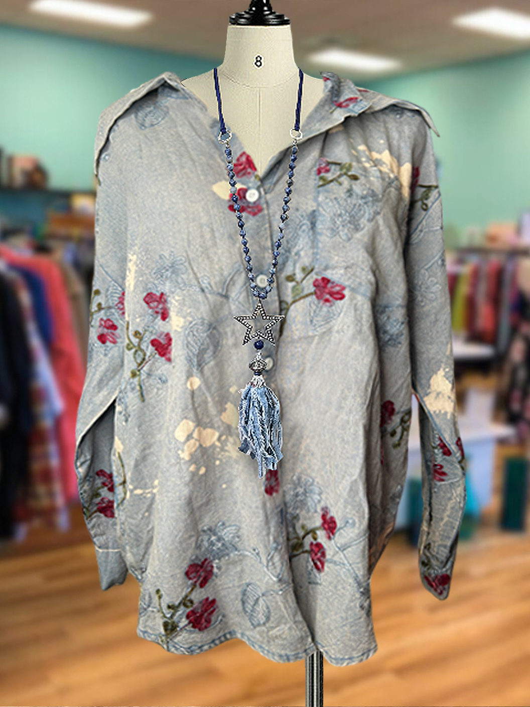 Vintage Denim Floral Print Top