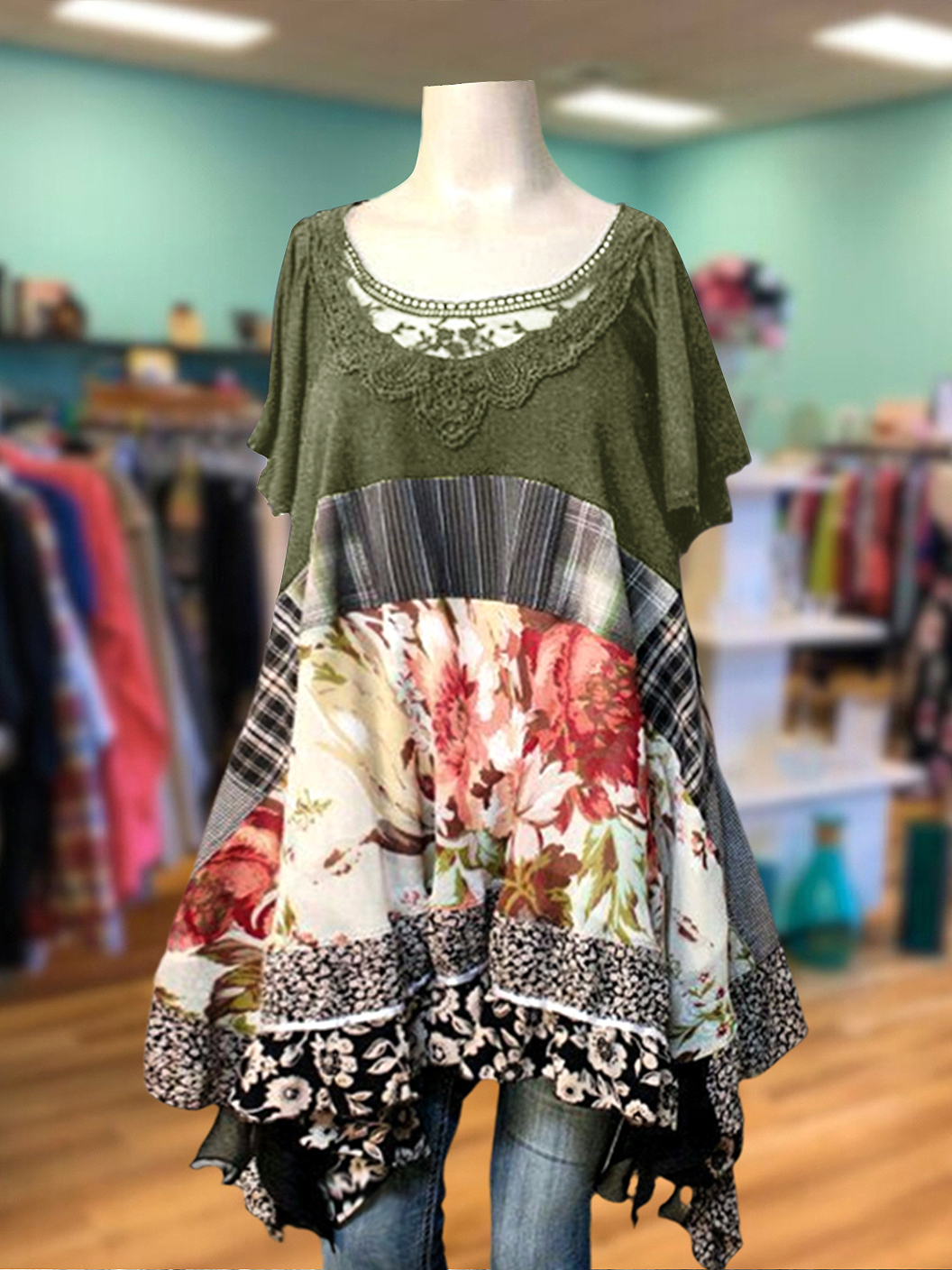 Vintage Floral Patchwork Lace Tunic