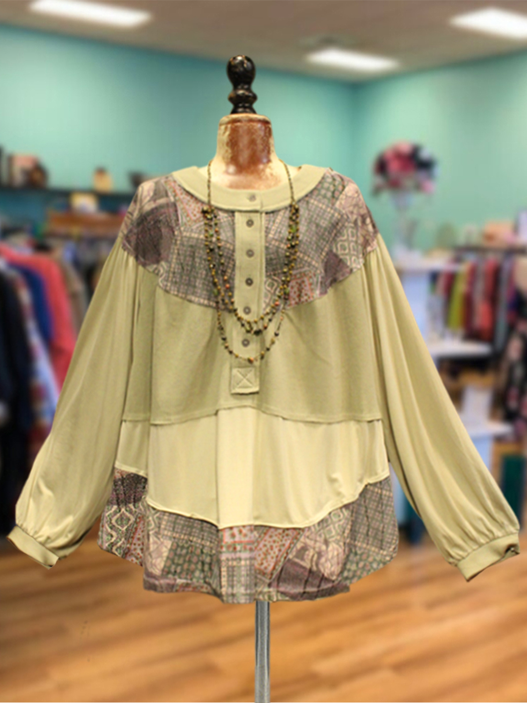 Casual Printed Patchwork Ruched Top
