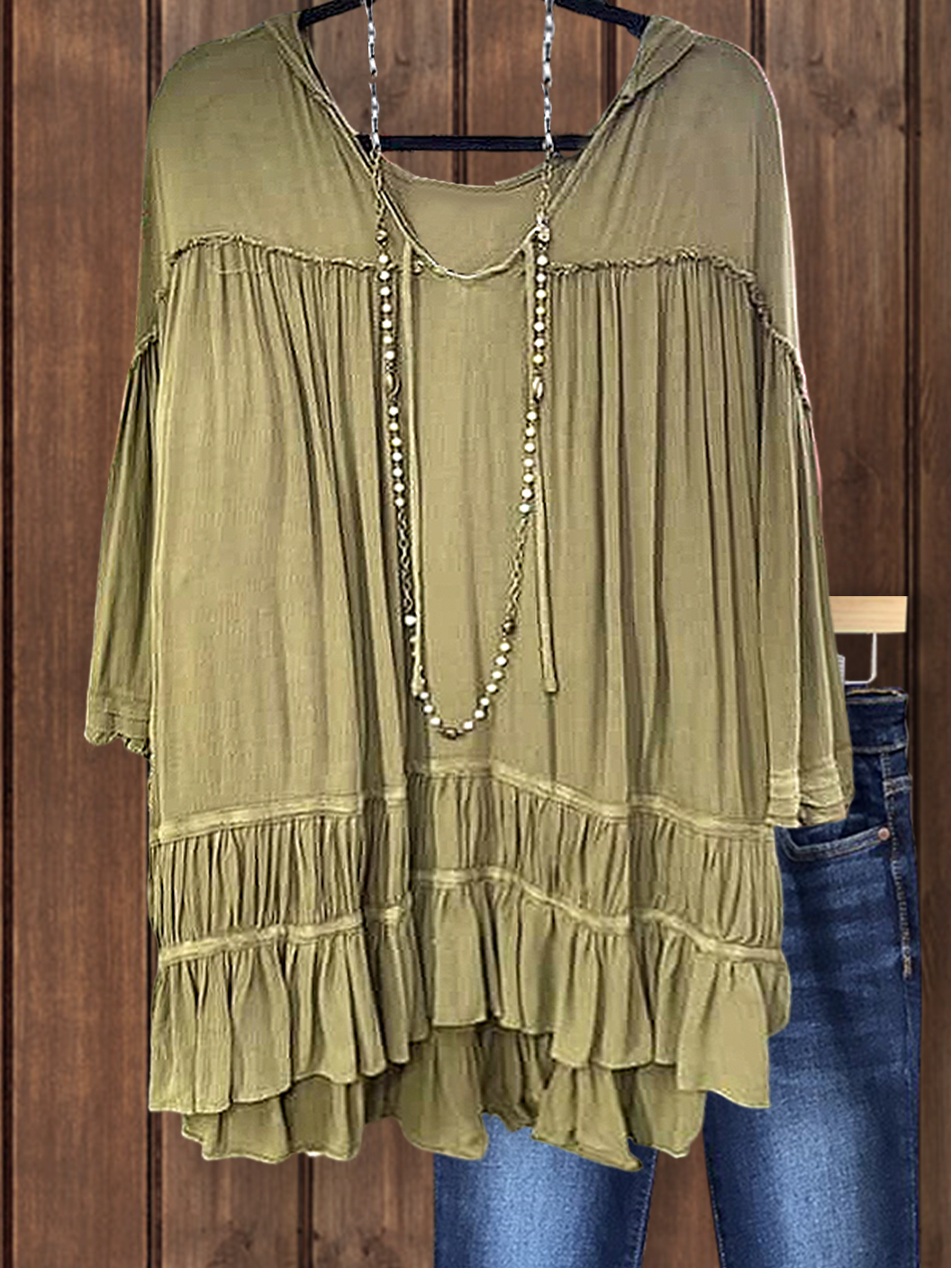 Soft Solid Ruched Ruffle Hoodie
