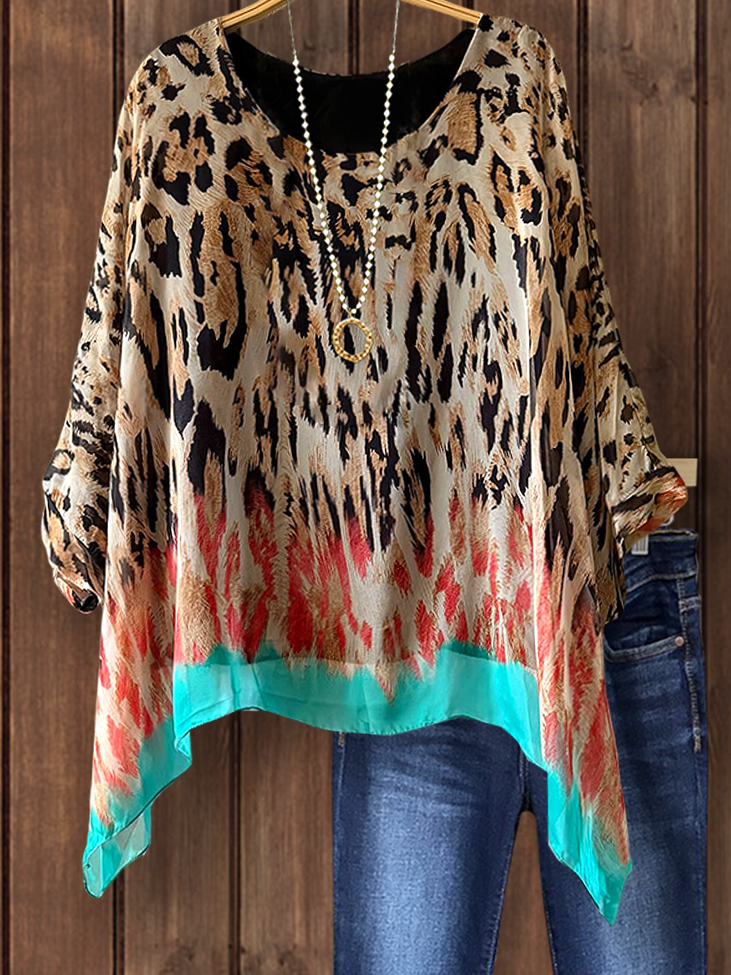 Flowing Leopard Print Dolman Sleeve Top