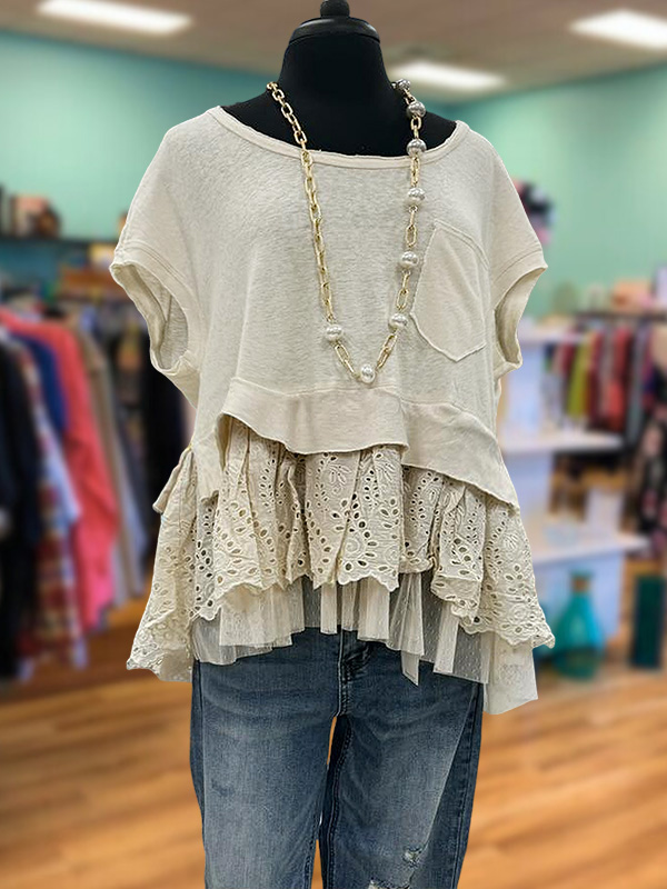 Casual Lace Ruffled Patchwork Top