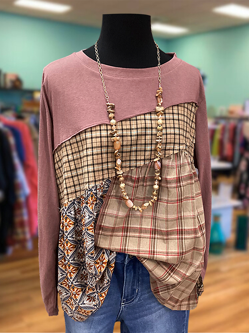 Pastoral Plaid Ruffled Patchwork Top
