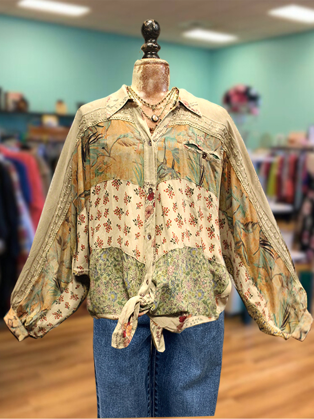 Casual Mixed Floral Patchwork Shirt