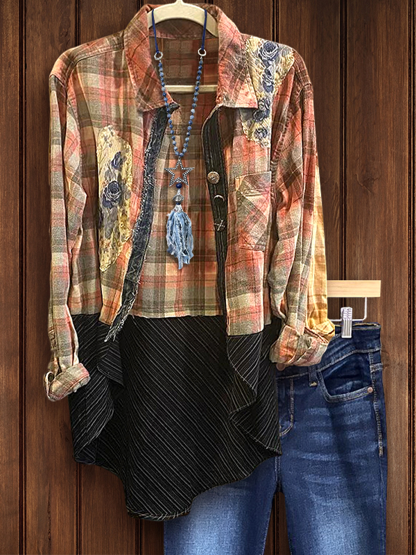 Casual Plaid Striped Irregular Hem Top