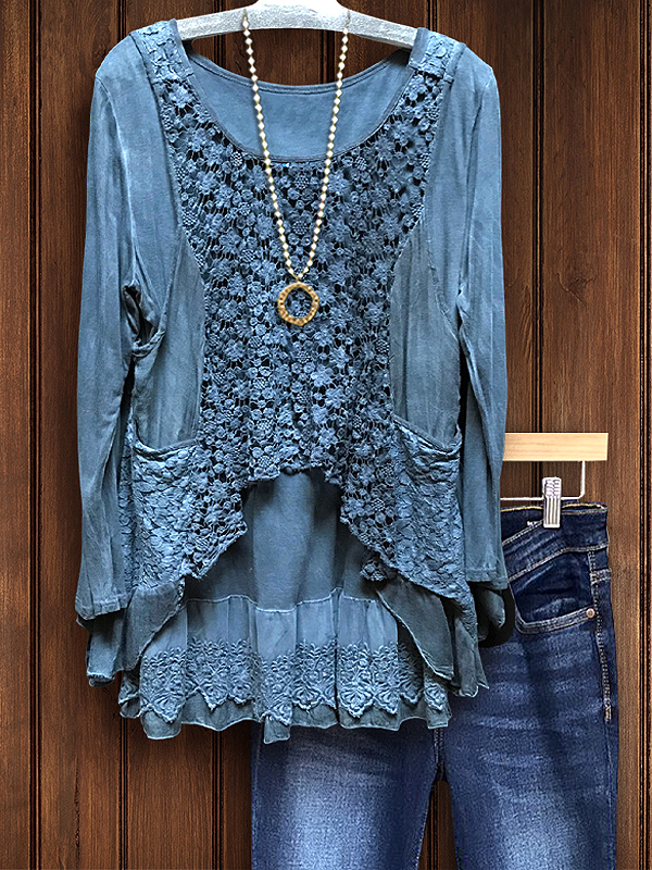 Vintage Jacquard Lace Patchwork Top