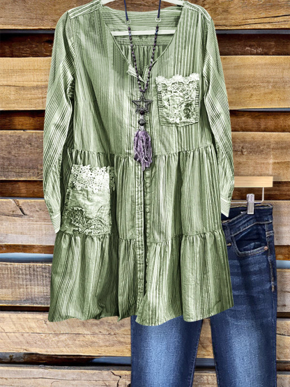 Vintage Striped Layered Hem Long Top