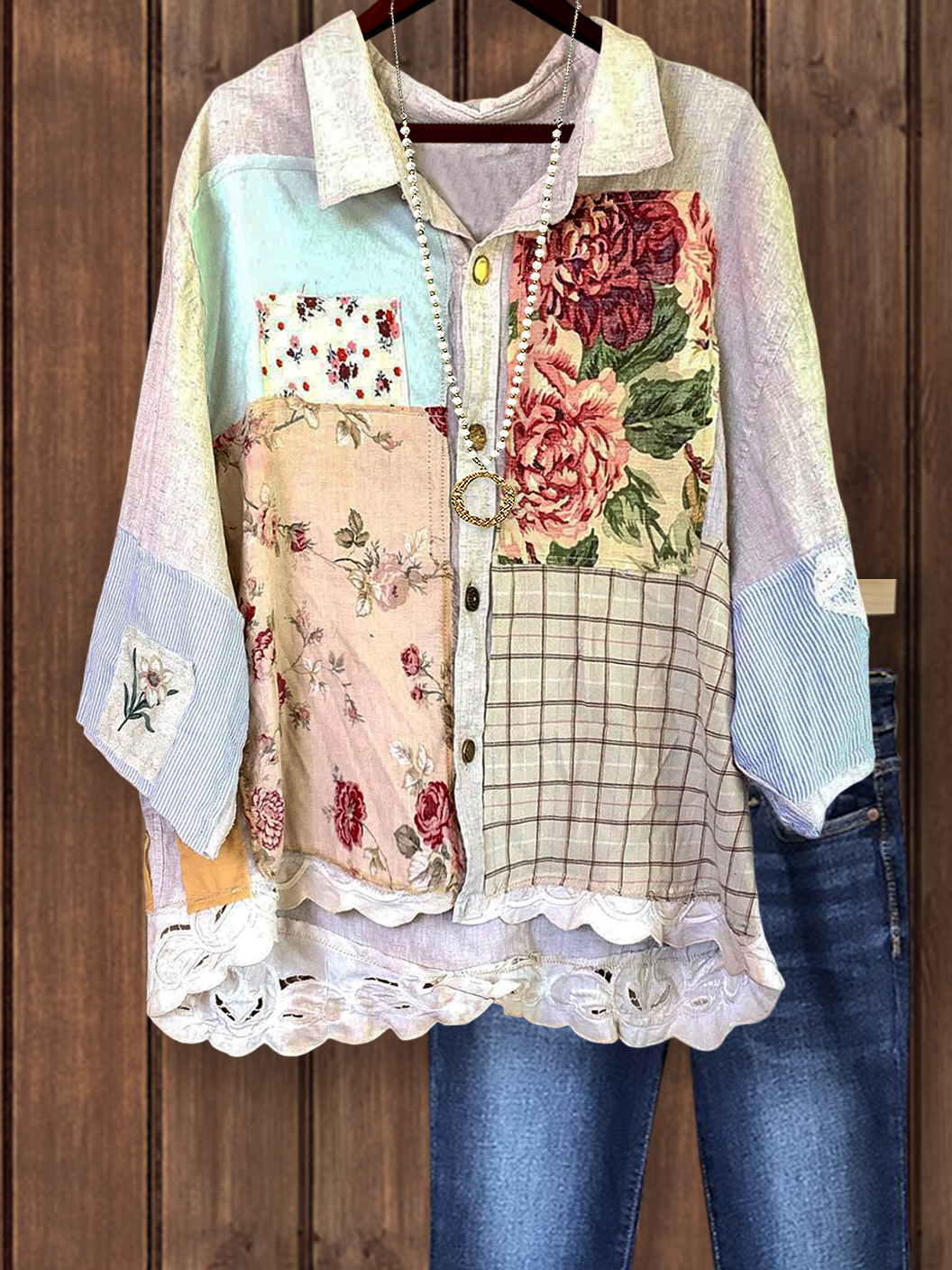 Pastoral Floral Patch Lace Top