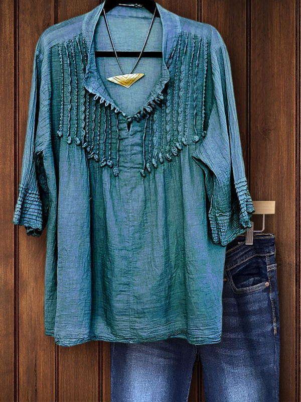 Casual Textured Ruched Cuff Top