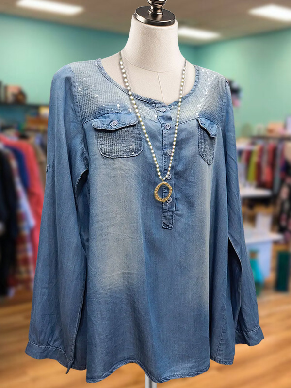 Vintage Denim Sequin Patchwork Top