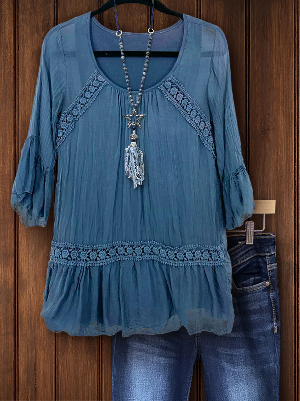 Flowy Lace Ruffle Sleeve Top