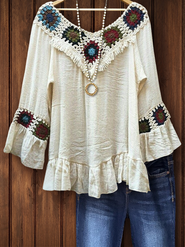 Vintage Crochet Double Ruffle Top